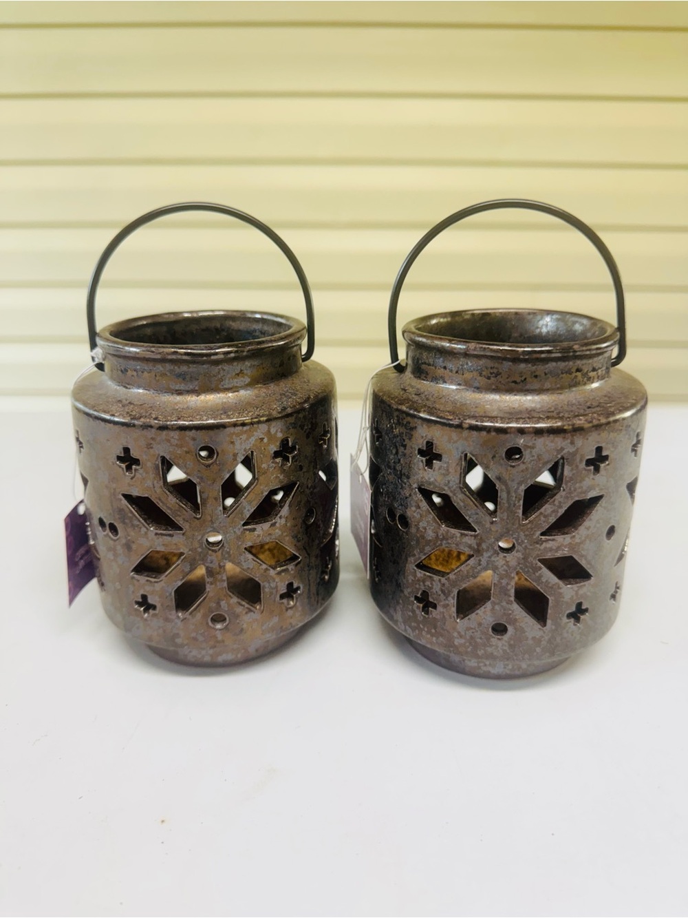 Ceramic Snowflake Cutout Lantern - Antique Silver Finish